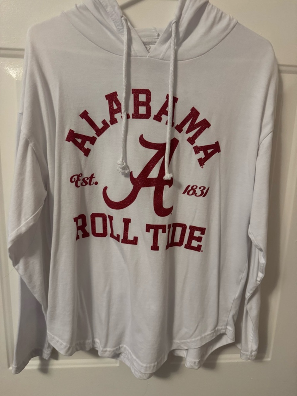Alabama Roll Tide White Hoodie with Crimson Graphic